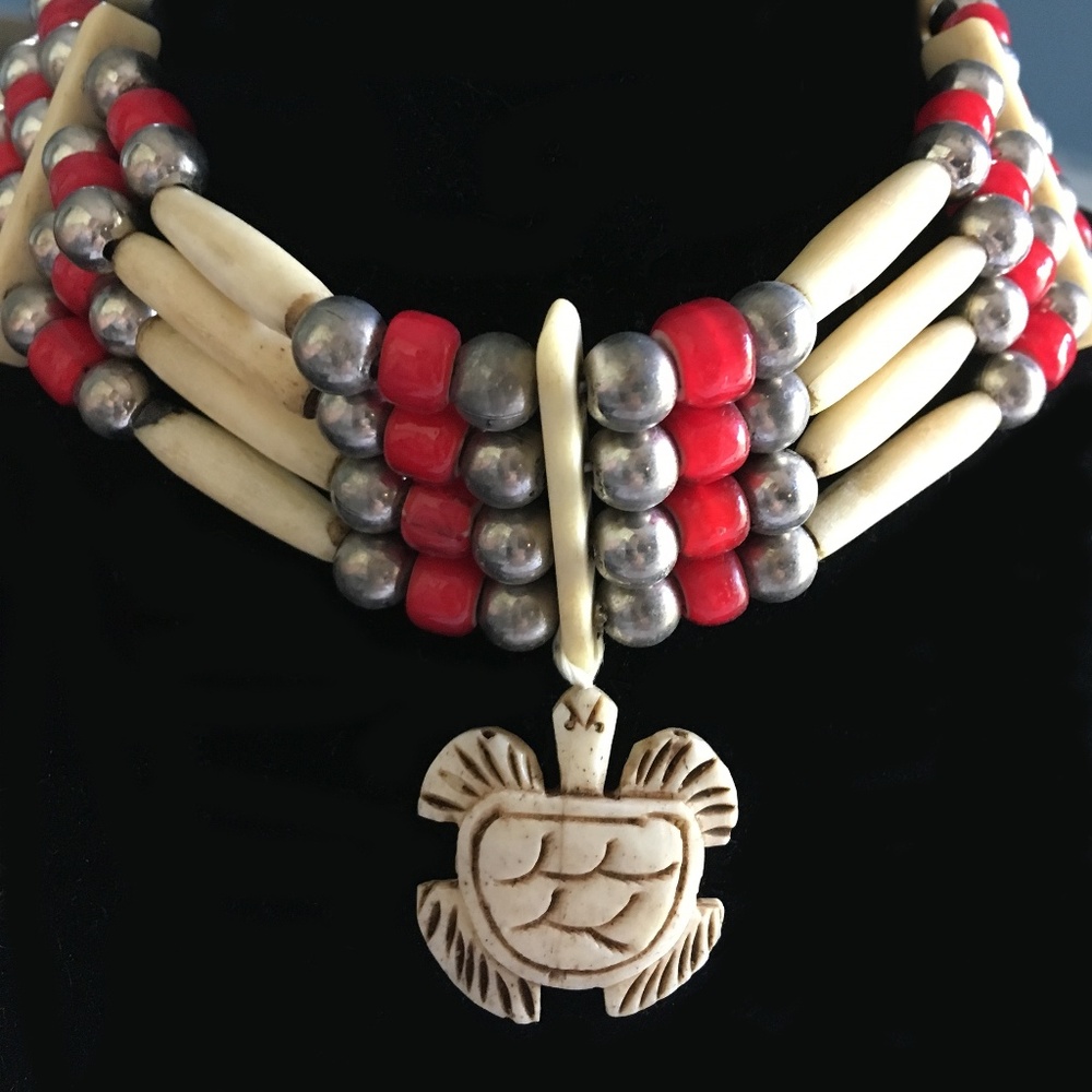 Native American bead choker with turtle pendant